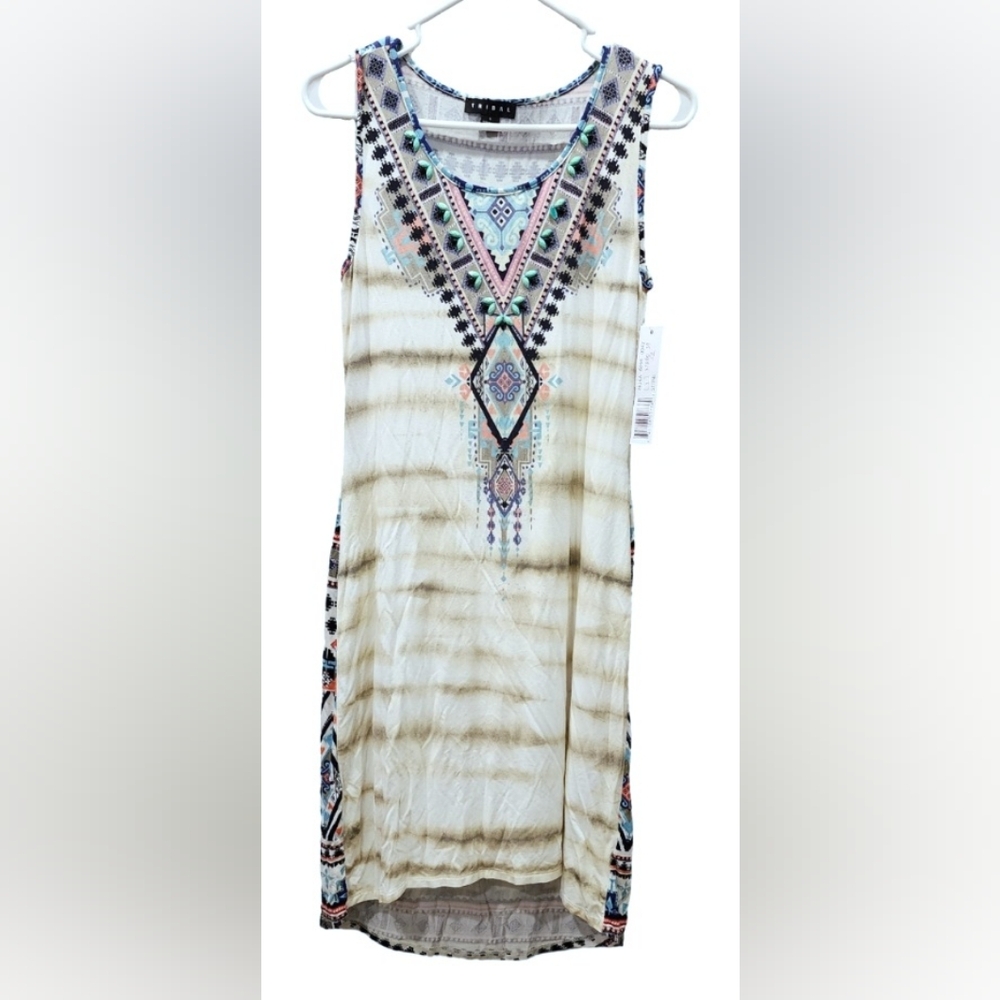 Tribal NWT beaded native design high low sleeveless dress, size small